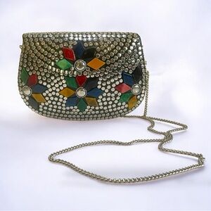 Handmade Mosaic Minaudière – Metal Evening Purse Clutch with Chain Strap